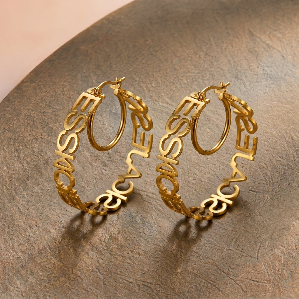 Boucles d'oreilles Créoles avec Prénom en Relief