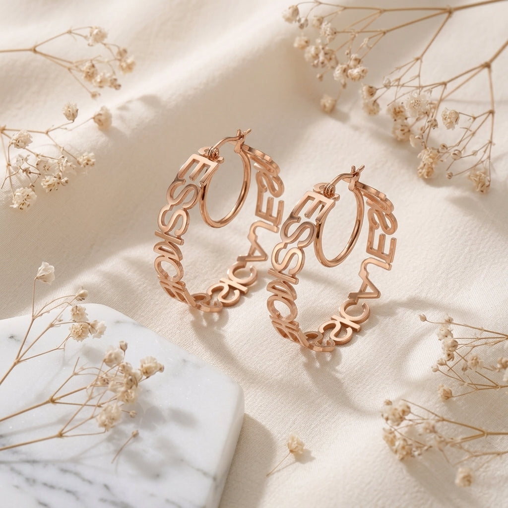 Boucles d'oreilles Créoles avec Prénom en Relief