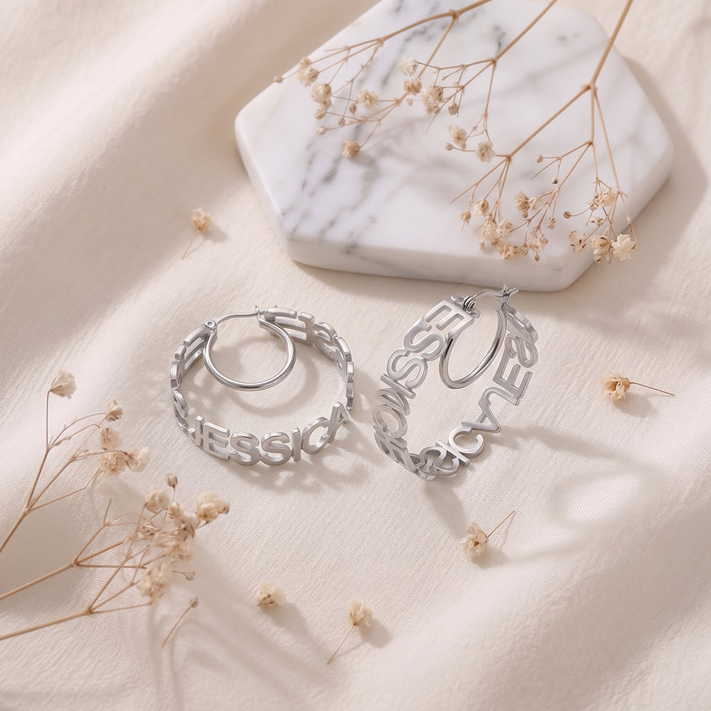 Boucles d'oreilles Créoles avec Prénom en Relief