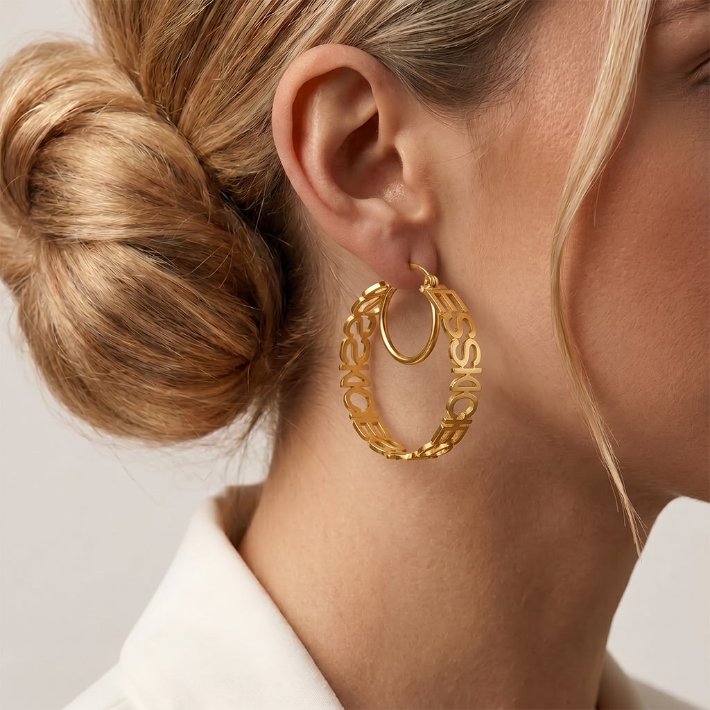 Boucles d'oreilles Créoles avec Prénom en Relief