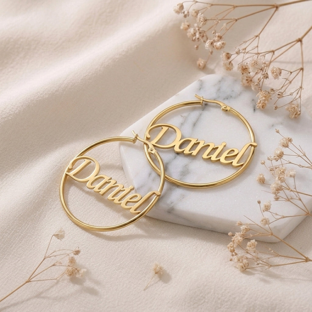 Boucles d'oreilles Créoles avec prénom personnalisable