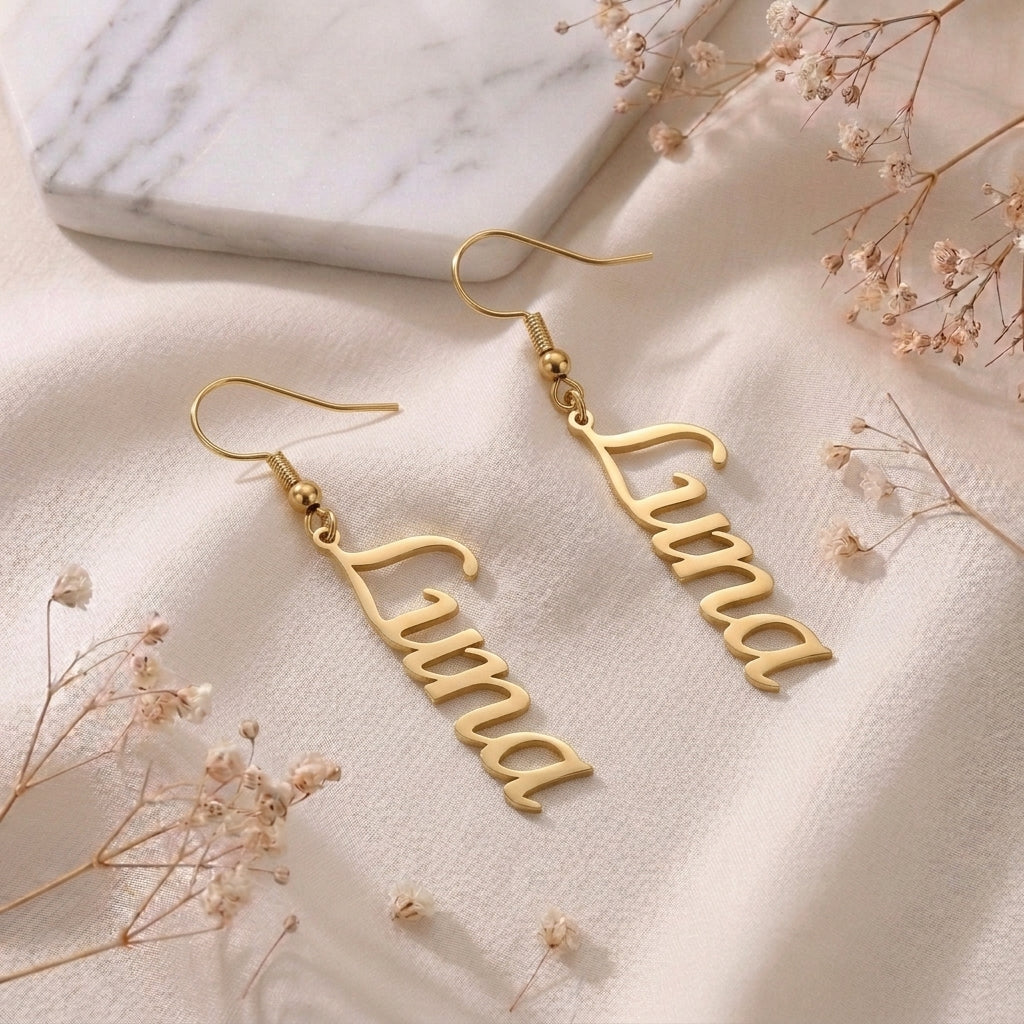Boucles d'oreilles pendante avec prénom personnalisable