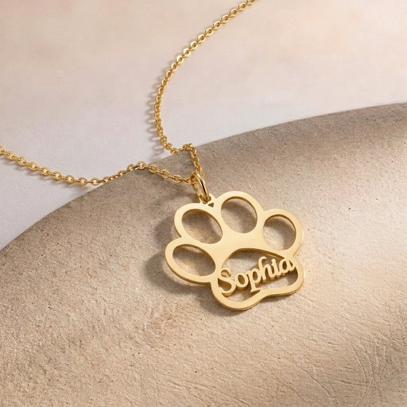 Collier patte d'animal de chien avec prénom personnalisé
